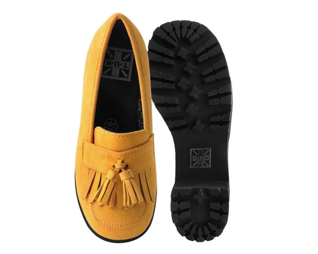 Mustard Faux Suede Fringe Loafer Platform - Image 4