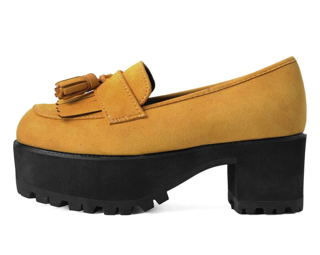 Mustard Faux Suede Fringe Loafer Platform - Image 5