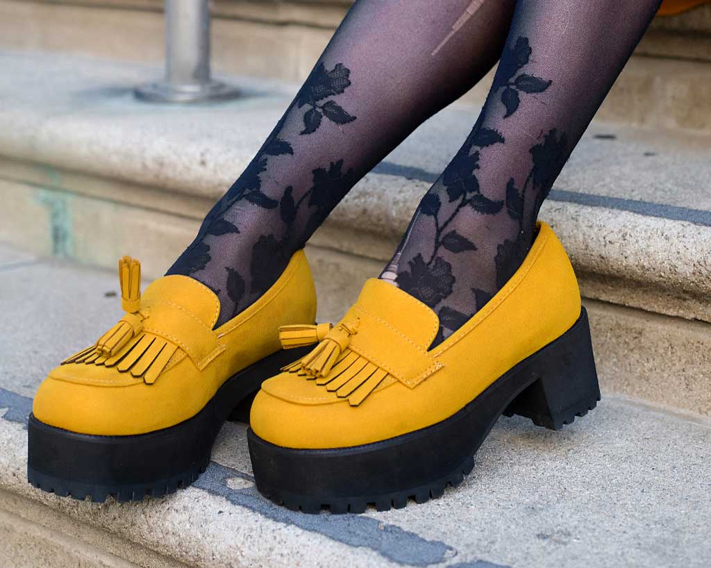Mustard Faux Suede Fringe Loafer Platform - Image 9