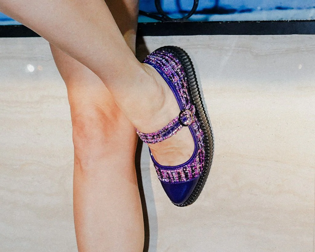 Purple Tweed Pointed Mary Jane - Image 2
