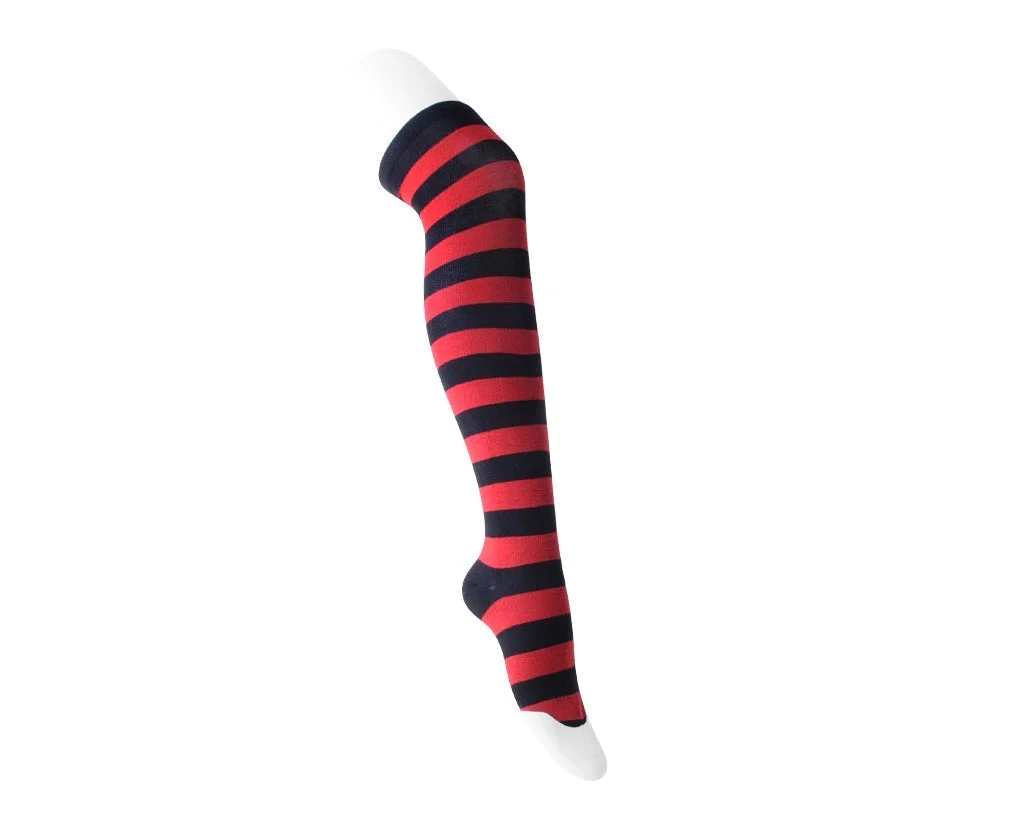 Red & Black Striped Thigh High Sock - Image 4