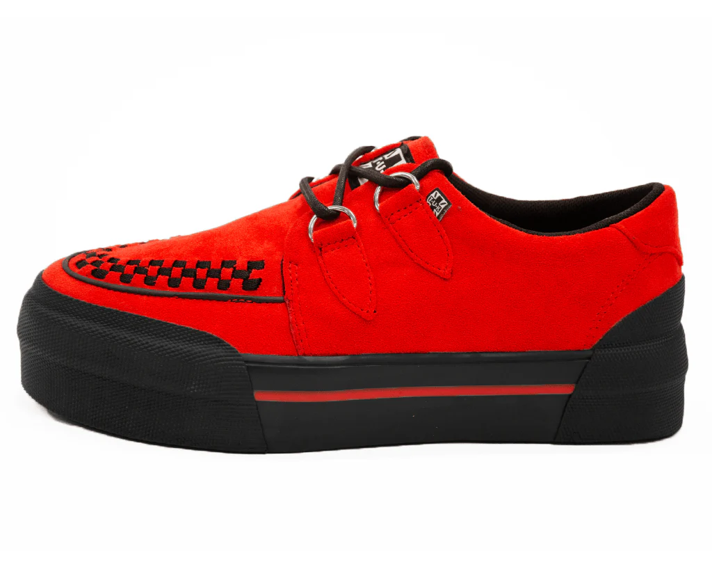 Red Faux Suede Platform Creeper Sneaker - Image 3
