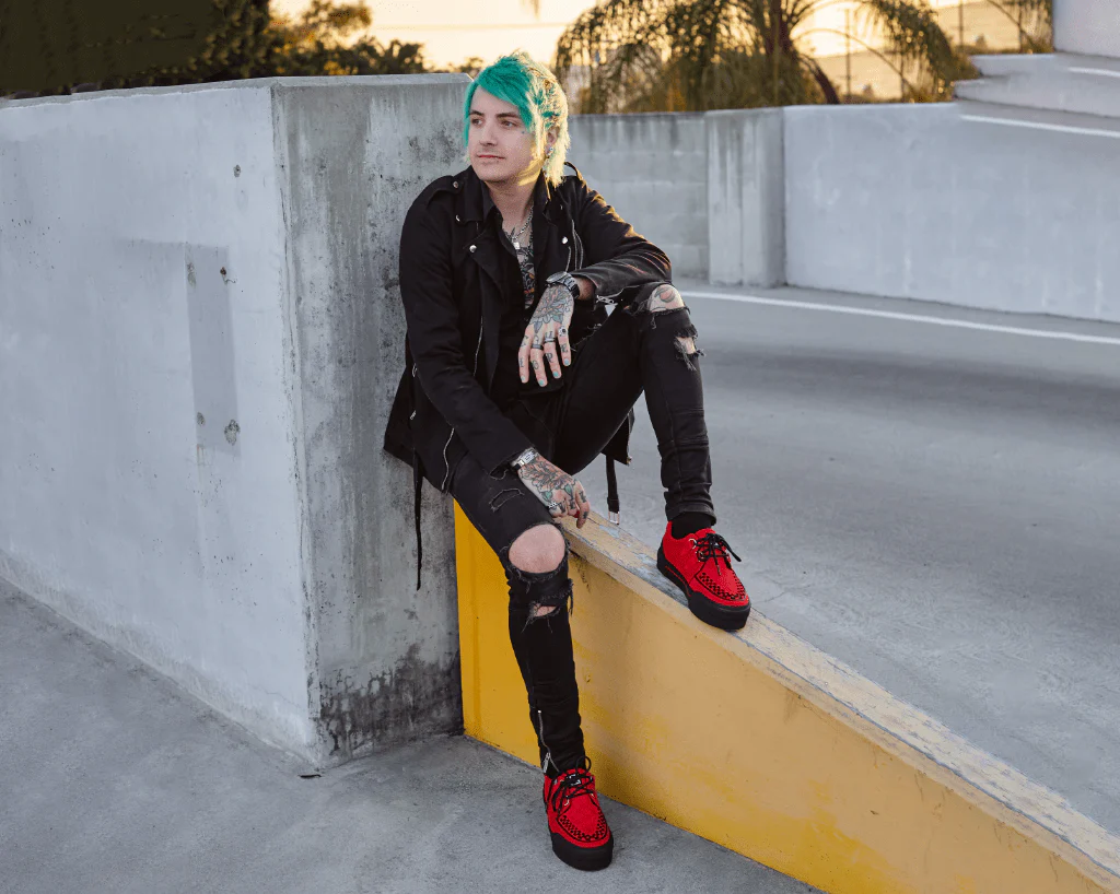 Red Faux Suede Platform Creeper Sneaker - Image 4
