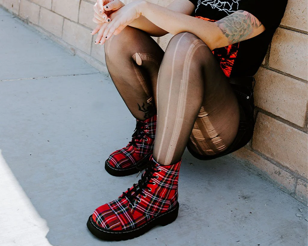 Red Plaid 7-Eye Anarchic Boot - Image 6