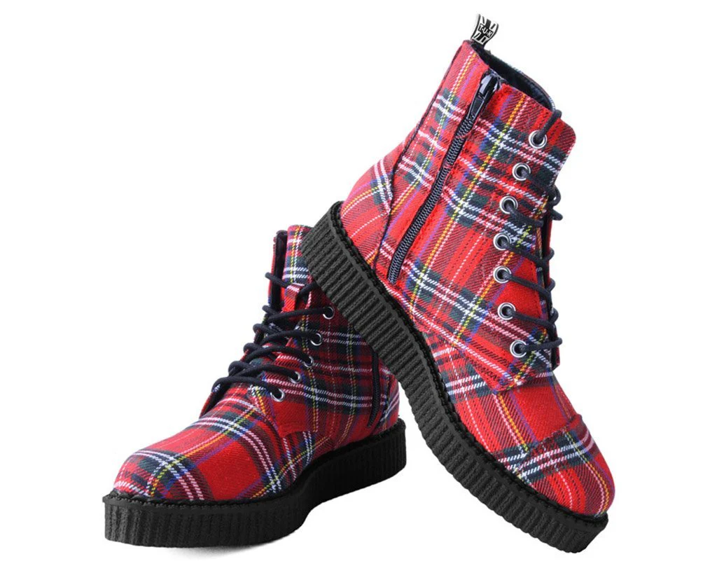 Red Plaid Pointed Lace Up Boot - Image 3