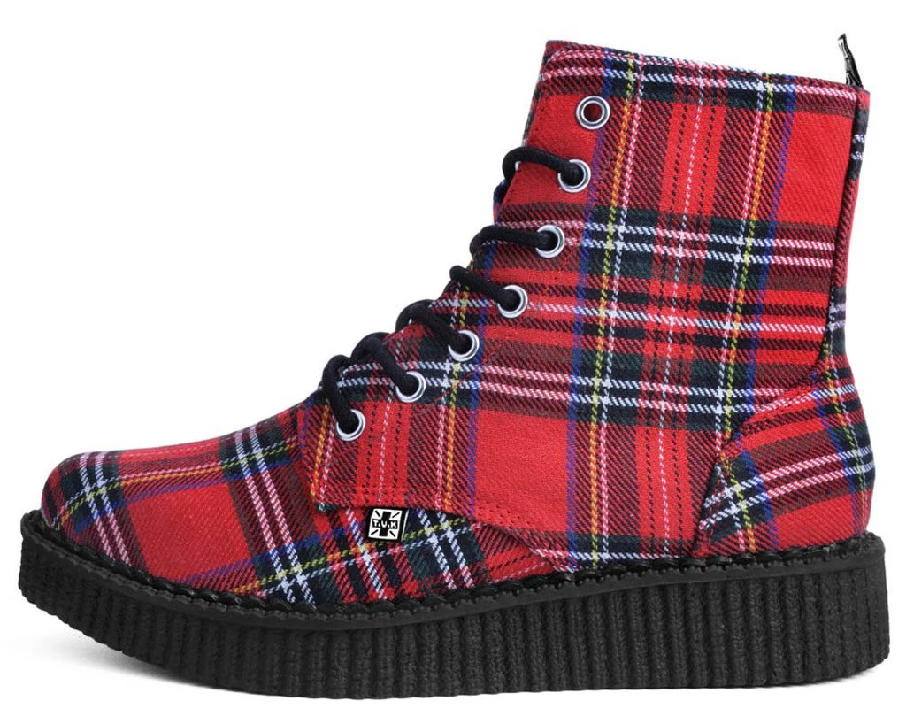 Red Plaid Pointed Lace Up Boot - Image 4