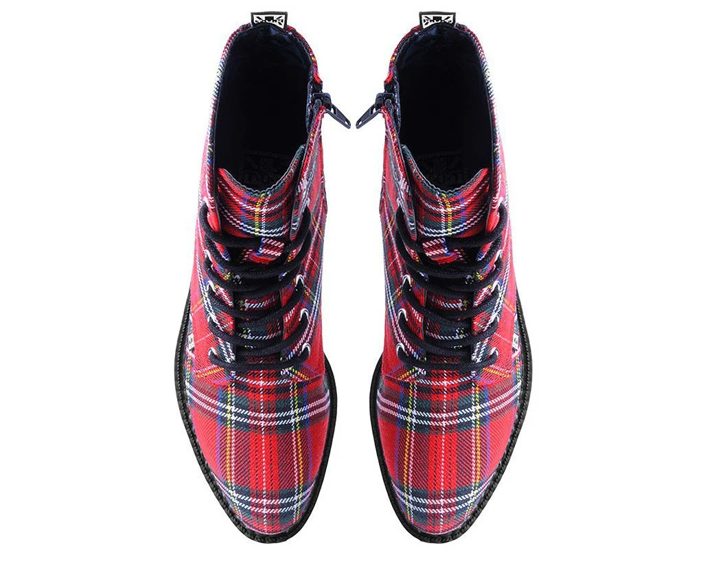 Red Plaid Pointed Lace Up Boot - Image 6