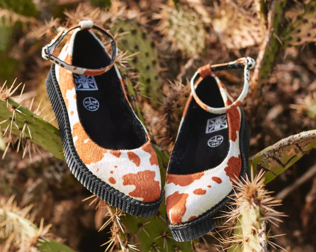 Brown Cow Print Pointed Ballet Creeper - Image 2