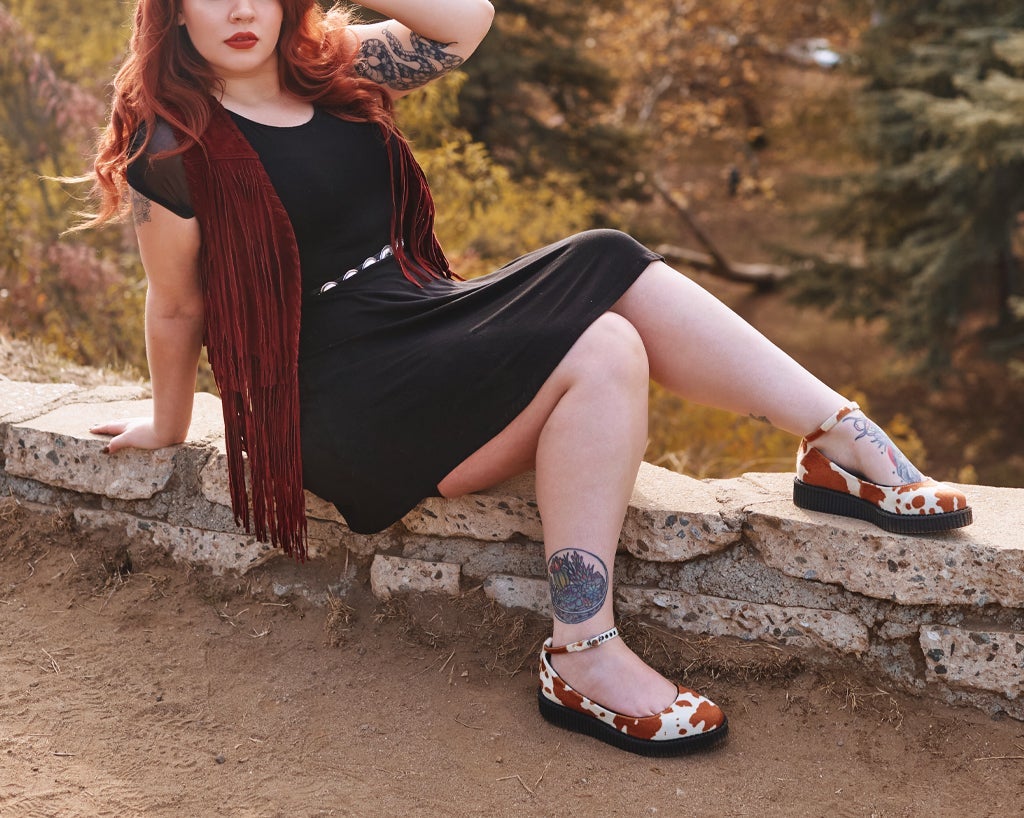 Brown Cow Print Pointed Ballet Creeper - Image 6