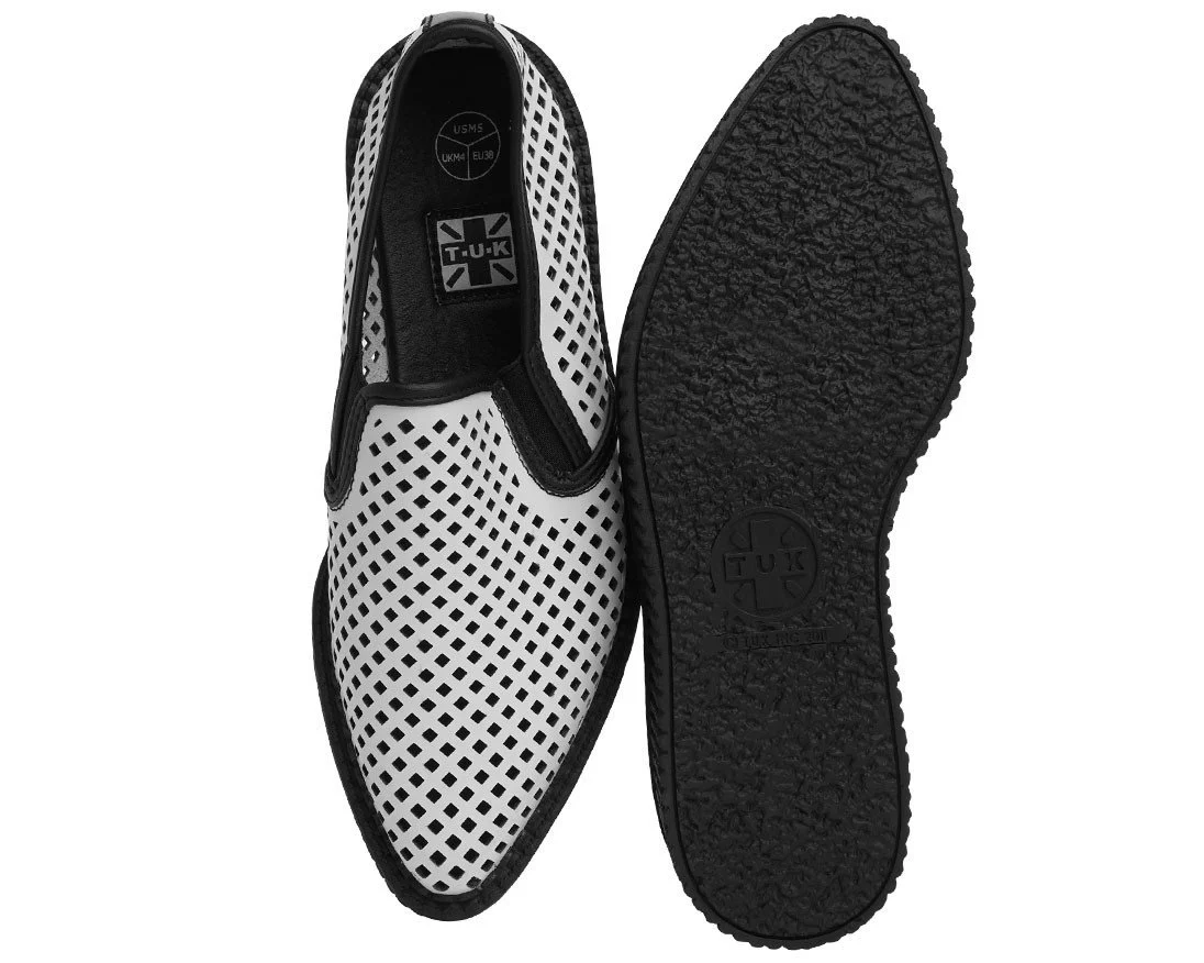 White Perforated Pointed Slip Ons - Image 3