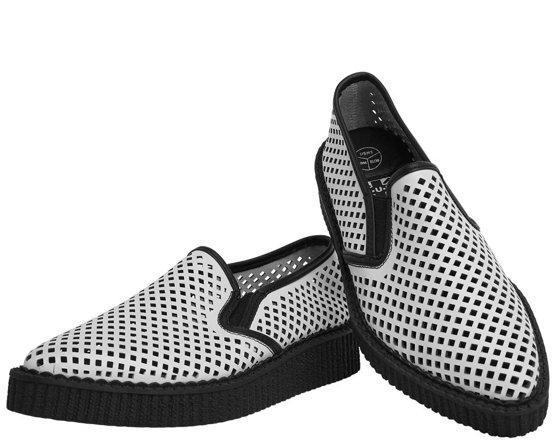 White Perforated Pointed Slip Ons - Image 4