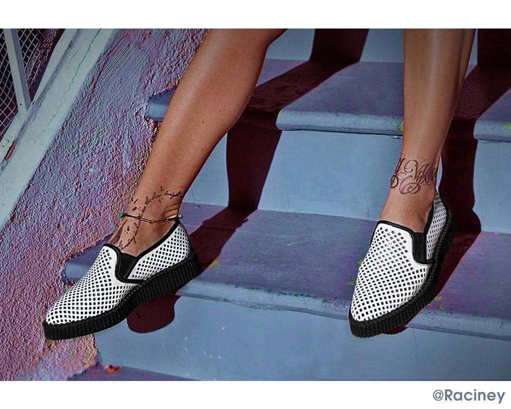 White Perforated Pointed Slip Ons - Image 5