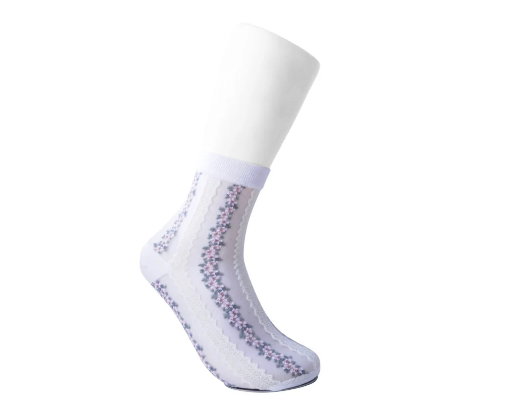 White Stripe Floral Sheer Sock - Image 3