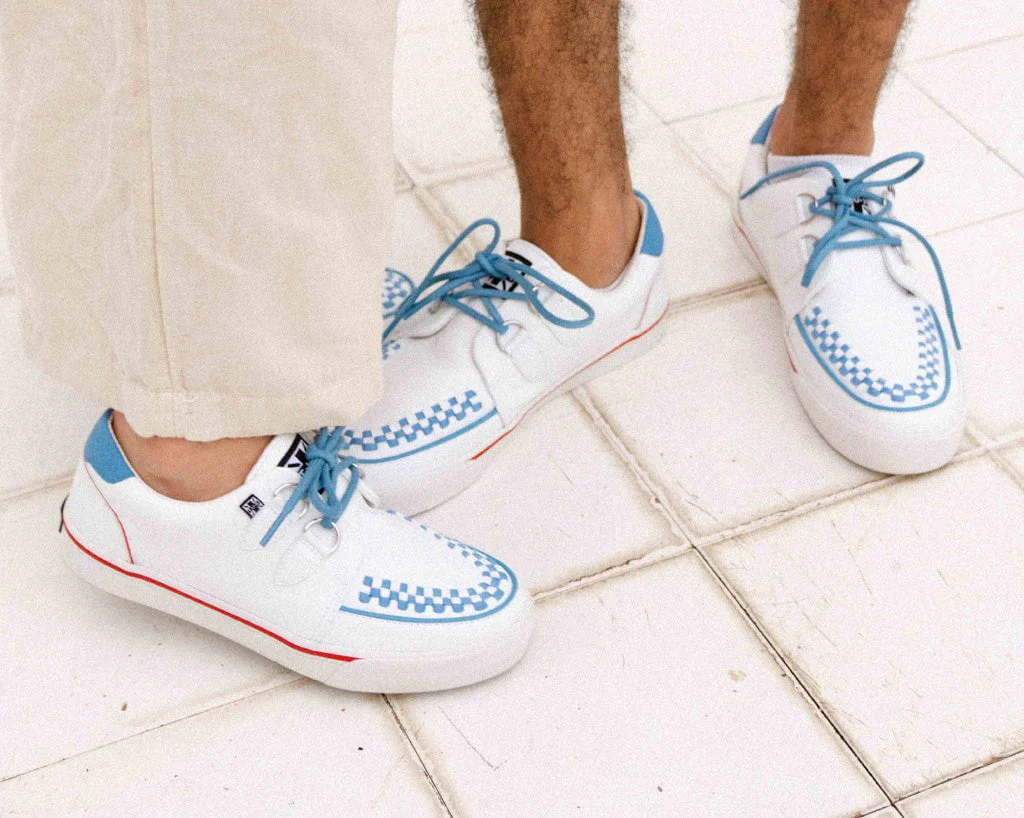 White TUKskin™ Red & Blue Trim Interlace Sneaker - Image 2