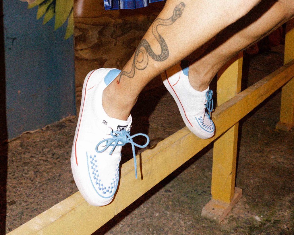 White TUKskin™ Red & Blue Trim Interlace Sneaker - Image 7