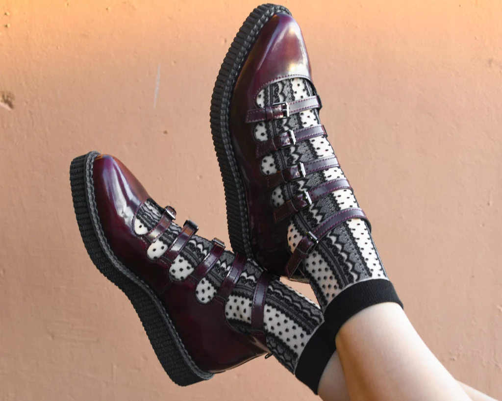 Women's Sheer Black Stripe & Polka Dot Sock - Image 2