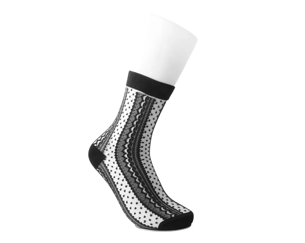 Women's Sheer Black Stripe & Polka Dot Sock - Image 4