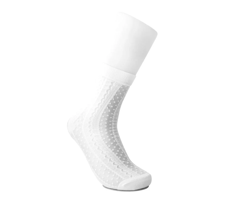 Women's Sheer White Stripe & Polka Dot Sock - Image 3